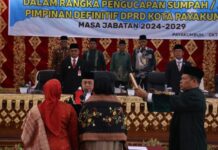 Pelantikan pimpinan DPRD Kota Payakumbuh 2024-2029 dihadiri oleh Pj Wali Kota Suprayitno