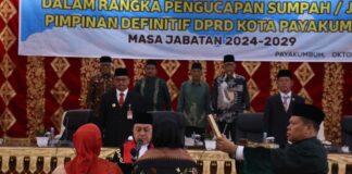 Pelantikan pimpinan DPRD Kota Payakumbuh 2024-2029 dihadiri oleh Pj Wali Kota Suprayitno