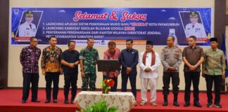 Wakil Wali Kota Payakumbuh bersama Forkopimda dan pejabat daerah meresmikan peluncuran aplikasi DISAKOLA dan program KSRG di Aula Balai Kota Payakumbuh.