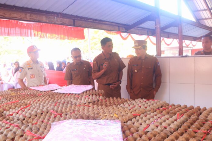 Pejabat Pemko Payakumbuh meninjau stan telur dalam kegiatan Gerakan Pangan Murah di Pasar Padang Kaduduak menjelang Idul Adha 1446 H.